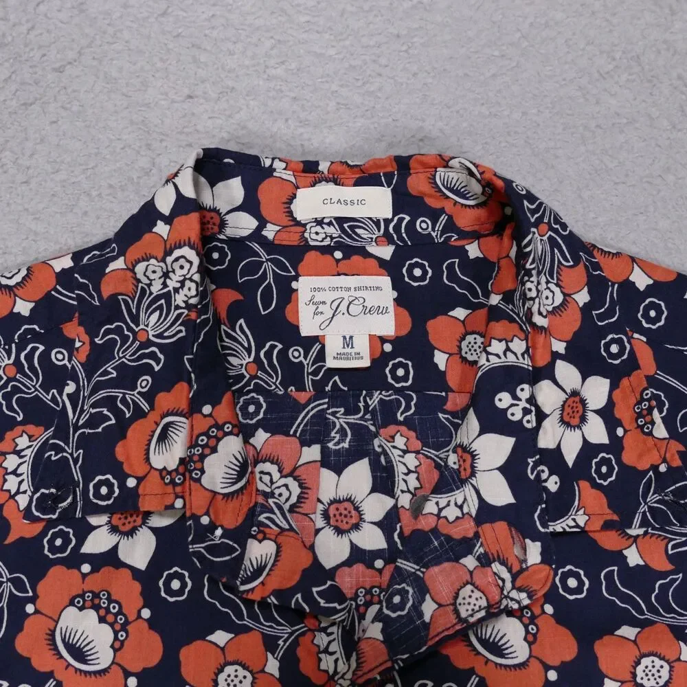 J Crew Floral Shirt Mens Medium Classic Fit Blue Short Sleeve Button Down